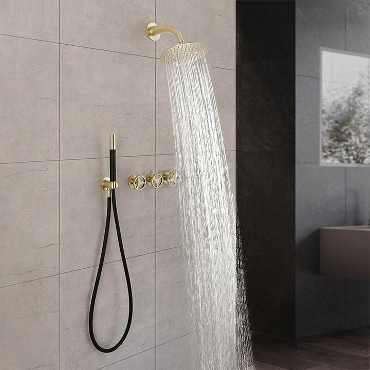 Bergen-Nordic Industrial design brushed gold 3 seperate volume control pressure balance 2 way shower kit