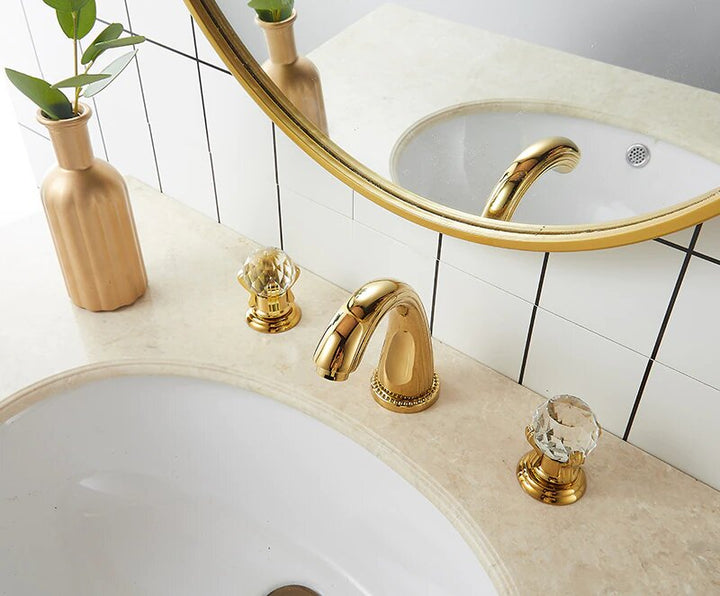 Portobelo-Gold 8" Inch Wide Spread Faucet With Crystal Ball Handles