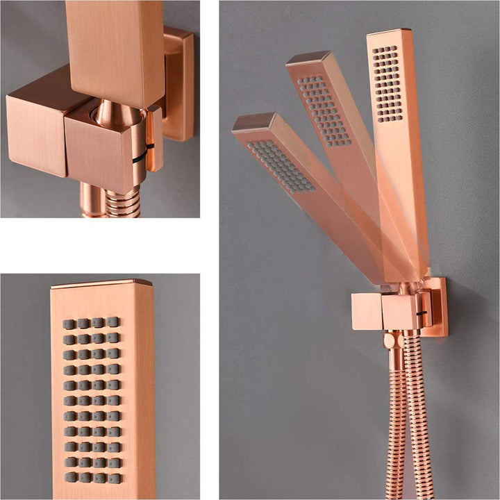 Copper Satin Shower Kit with 12" Rain Shower Head Set and 4 Body Jets