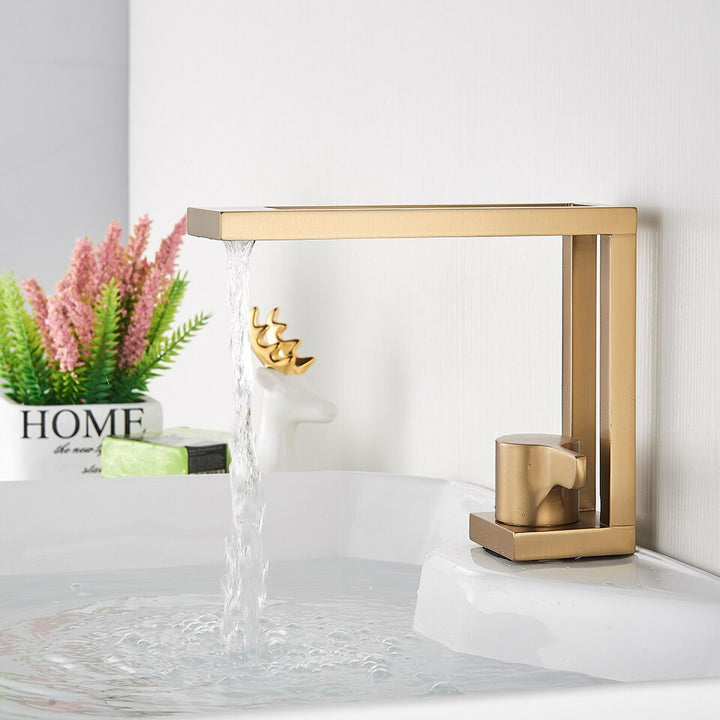 Geometric Brushed Gold -Black Matte Single Hole Bathroom Faucet