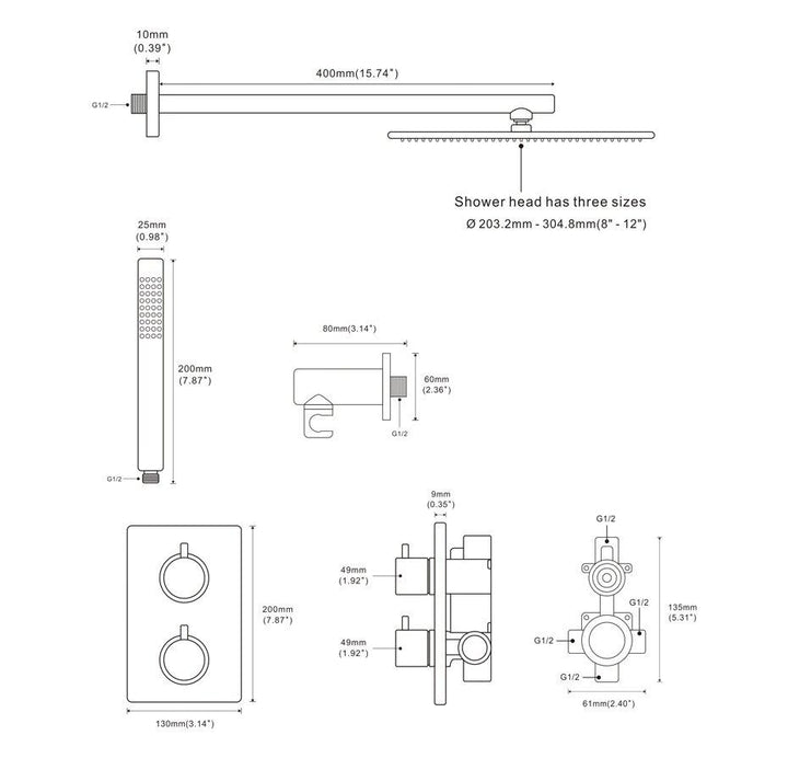 Brushed Gold Round Thermostatic with 2 way function diverter Shower Kit