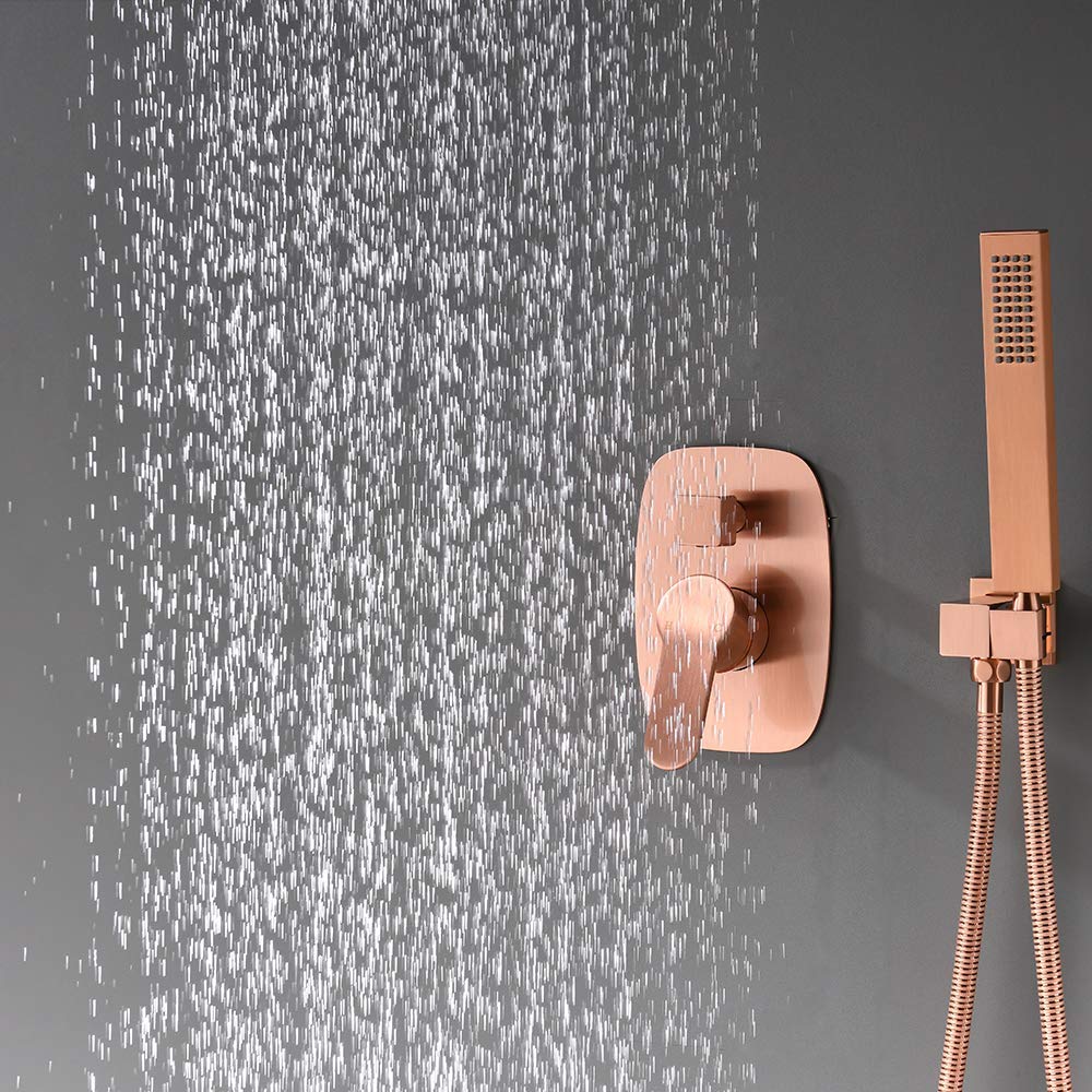 Copper Satin Shower Kit with 12" Rain Shower Head Set and 4 Body Jets