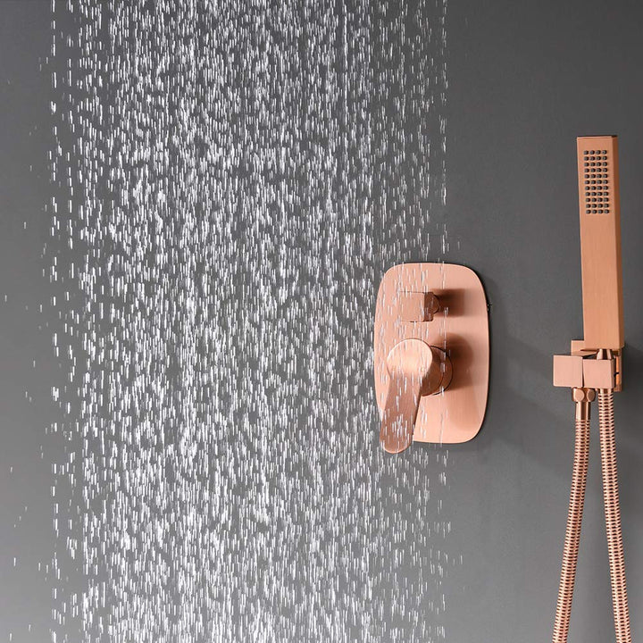 Copper Satin Shower Kit with 12" Rain Shower Head Set and 4 Body Jets