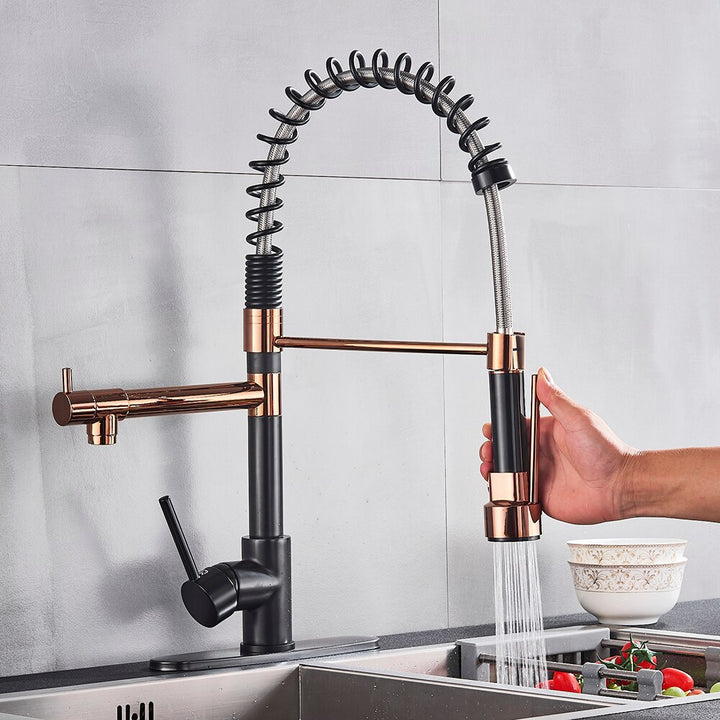 Rose gold with Black Kitchen Chef Pot Filler and Dual Pull Out Sprayer Faucet