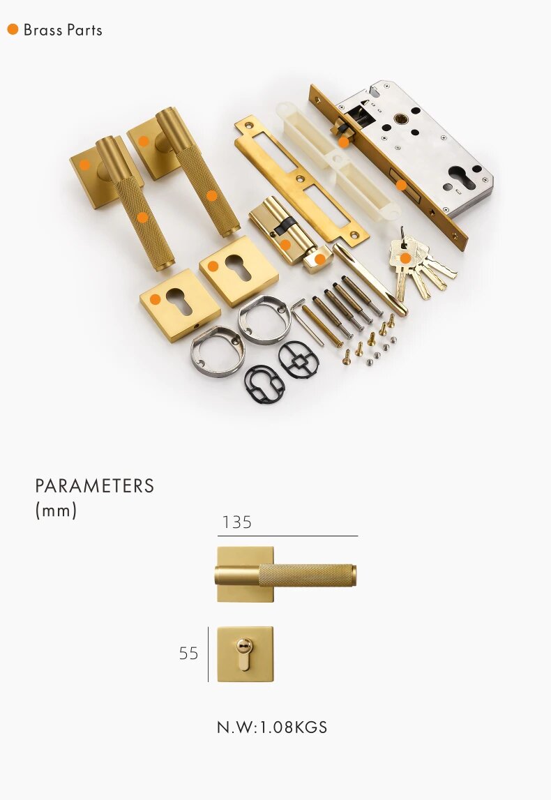 Brushed Gold Modern Interior Door Passage Lock Set