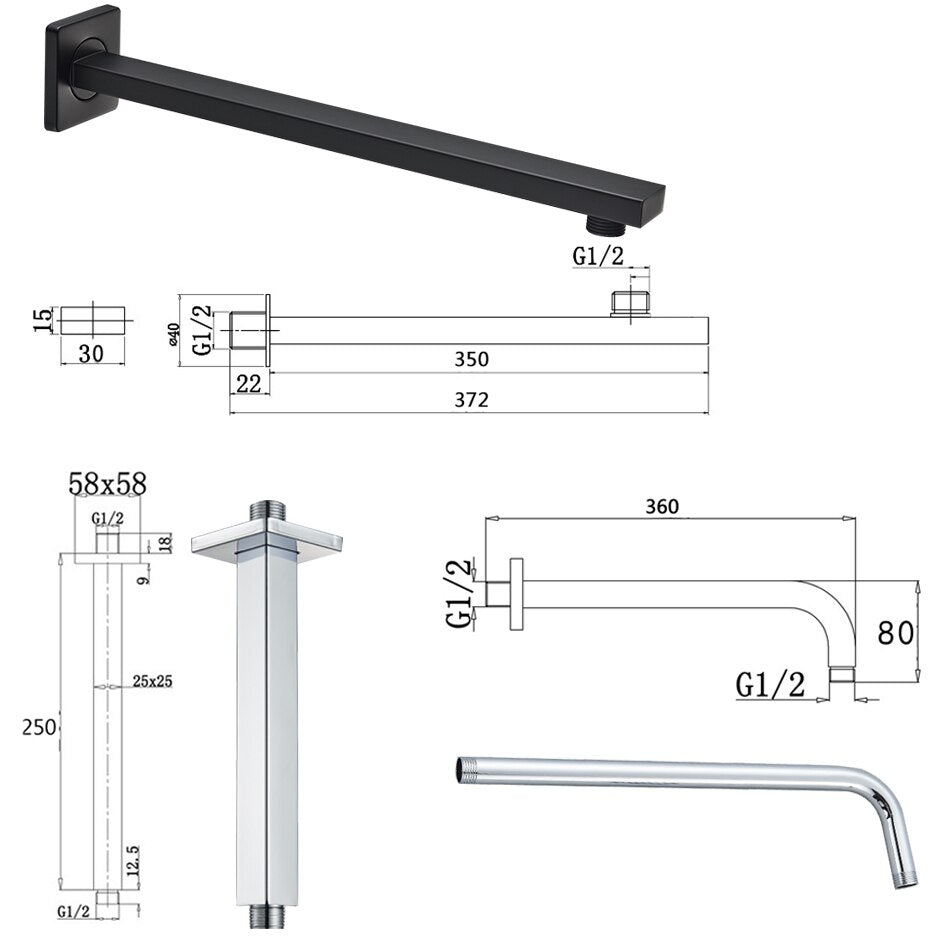 Ceiling and wall mounted shower arm