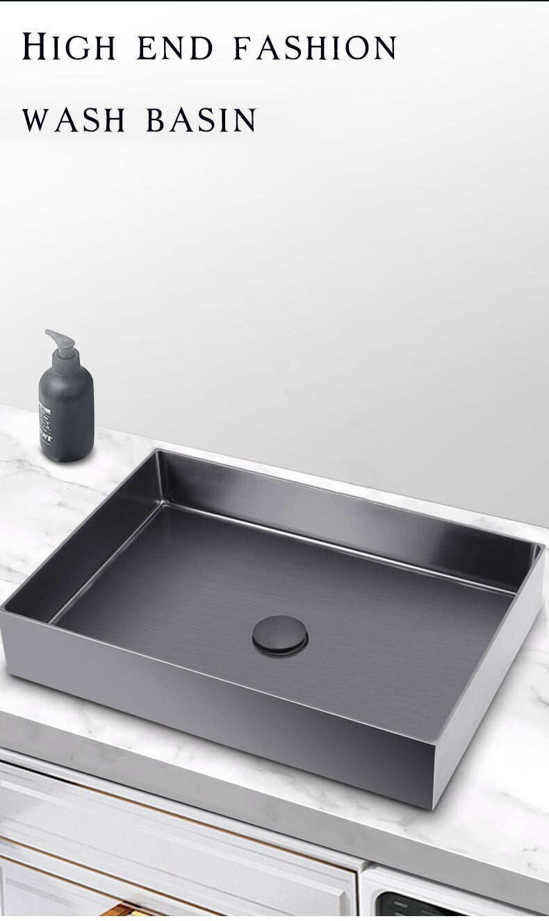 Gun Grey - Brushed Gold- Black  Rectangular Stainless Steel Sink