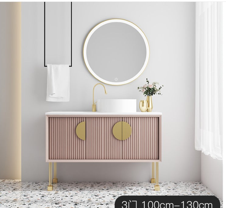 Florence-Pink - Light Grey Freestanding with Brushed Gold Trim Bathroom Vanity Set