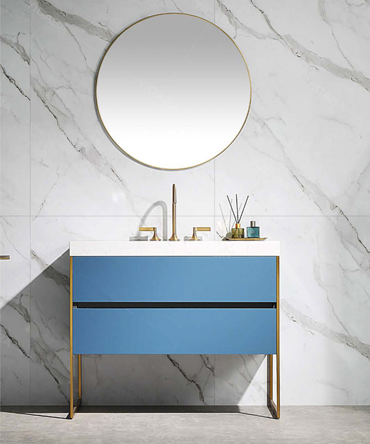 BELLA-Sky blue - freestanding bathroom vanity with brushed gold trim 48"