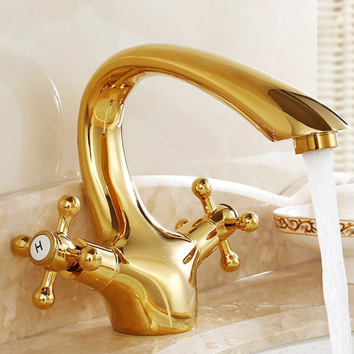 Gold polished brass Victoria single hole bathroom faucet