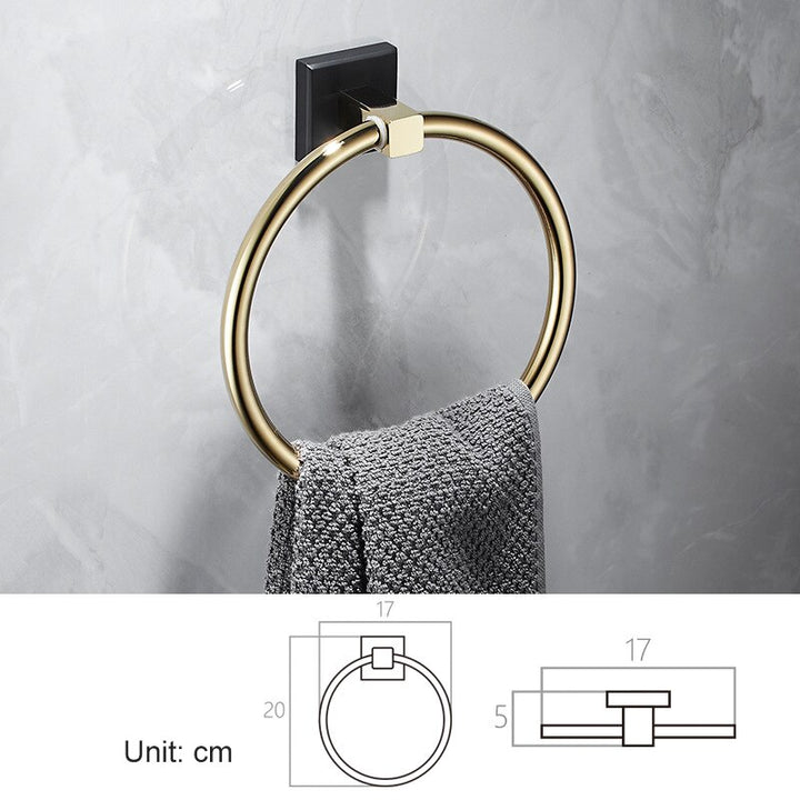 Black with gold polished bathroom accessories