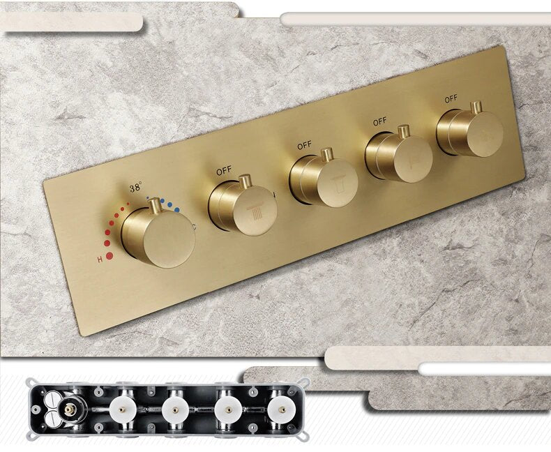 Brushed Gold Spa LED Ceiling Mount Flush  LED 23" X 15"  Waterfall,Mist 5 Way functions shower system