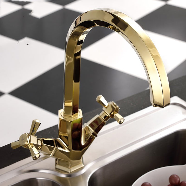 Gold Polished Cross Handle Bar Kitchen Faucet