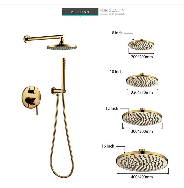 Gold Shiny Polish 2 Way Function Diverter Shower Kit