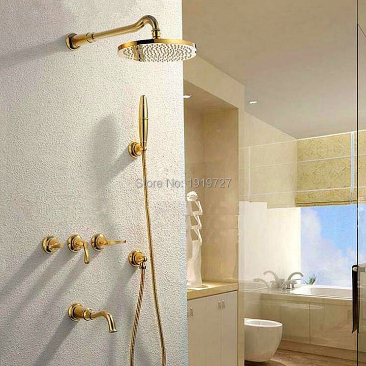 Gold polished antique victoria 3 way function shower kit