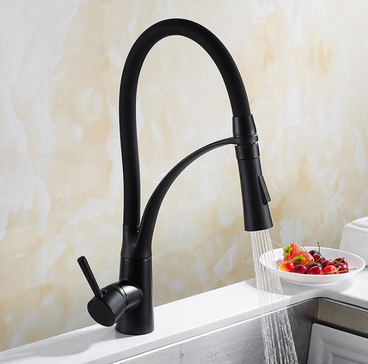 Black dual spray pull out kitchen faucet