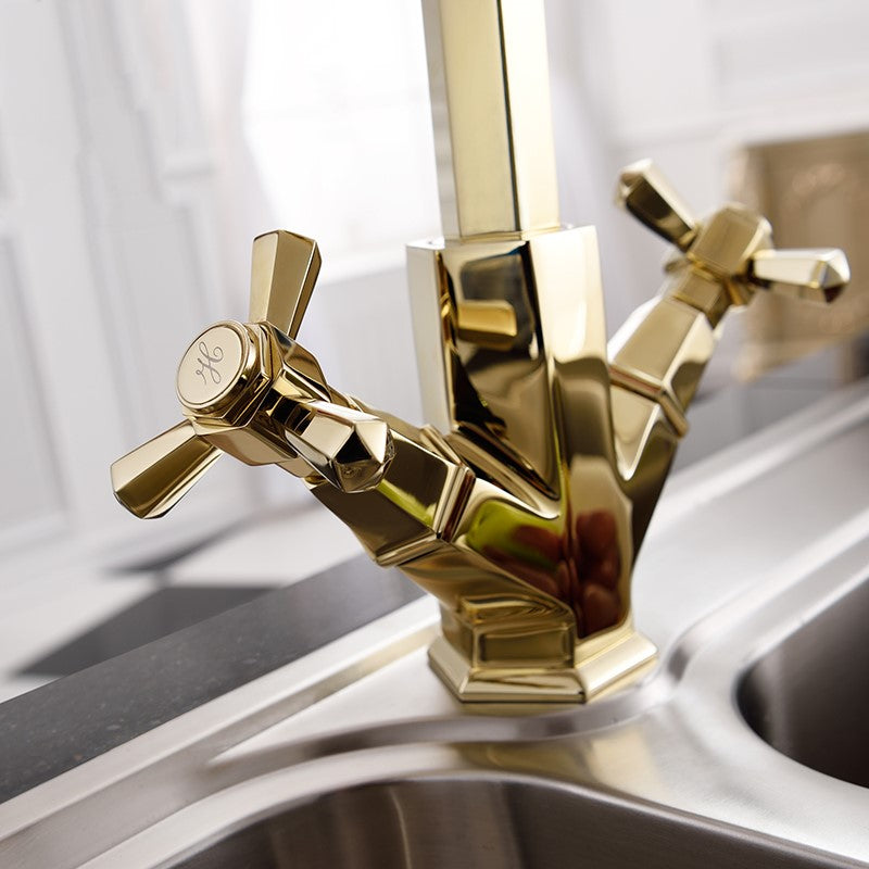 Gold Polished Cross Handle Bar Kitchen Faucet