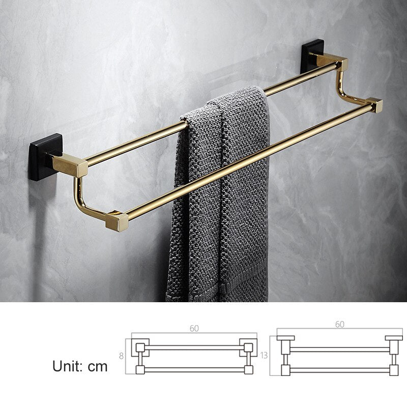 Black with gold polished bathroom accessories