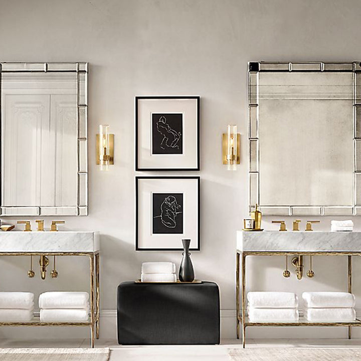 MILANO-Modern Exposed Console brushed gold steel with Carrera Marble vanity