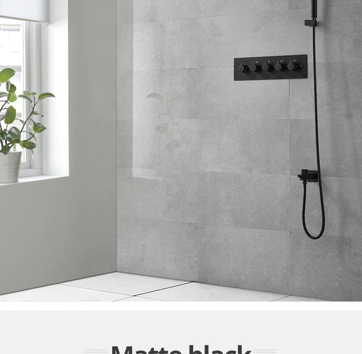 24"x24" Black matte Spa smart Bluetooth music shower ceiling flushmounted Ceiling  LED 5 way function shower system