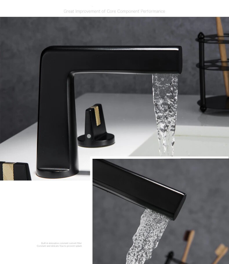 SIG-MK-25-Black with Brushed Gold two Tone 8 Inch Wide spread bathroom faucet