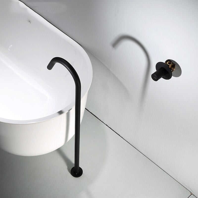 Black Matte -Brushed Gold Floor Freestanding Basin Pedestal Sink Faucet