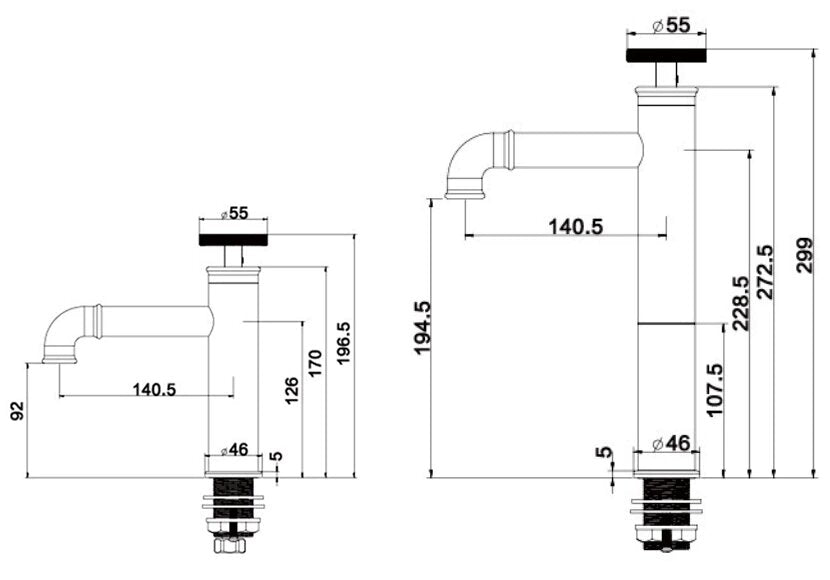 Industrial Victoria Single Hole Tall and Short Bathroom Faucet