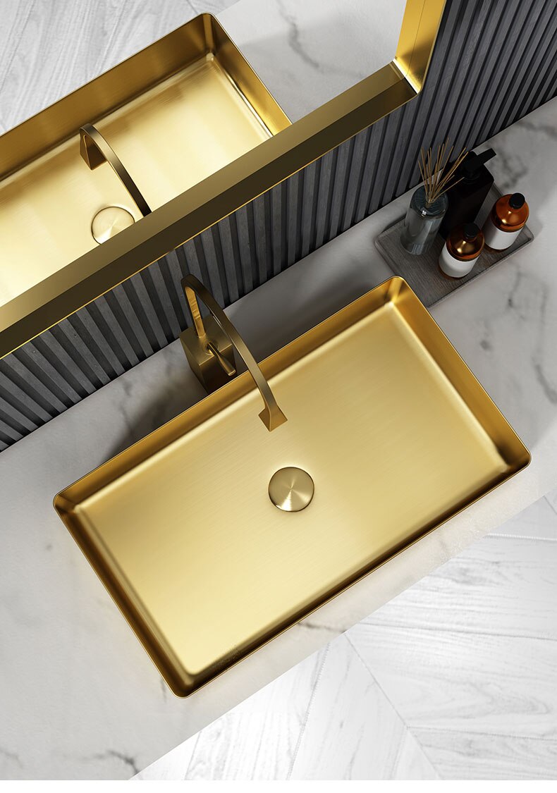 Gun Grey - Brushed Gold- Black  Rectangular Stainless Steel Sink