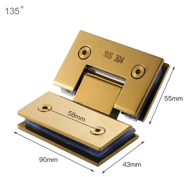 Brushed Gold Shower Glass Door Hinges hardware for 10mm to 12mm tempered glass door