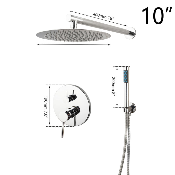 Chrome round CUPC-8-10-12-16 Inch rain head 2 or 3 way function diverter Pressure Balance shower kit