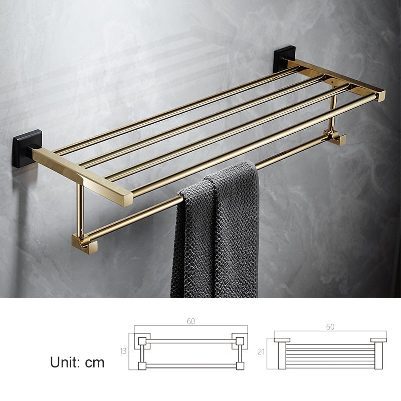 Black with gold polished bathroom accessories