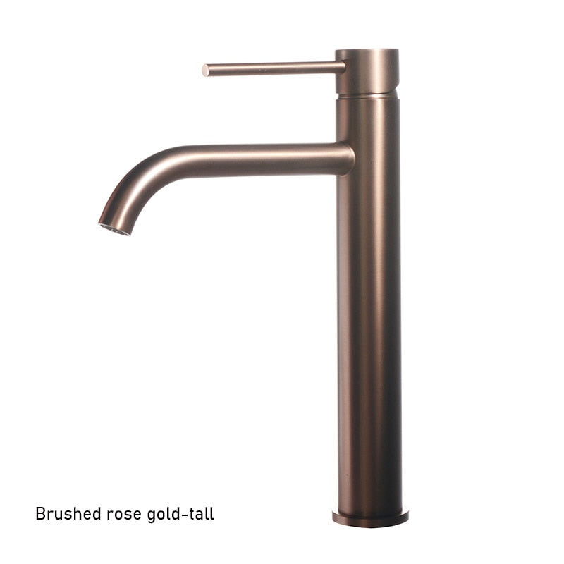 Brushed Rose Gold Tall Vessel Basin Faucet