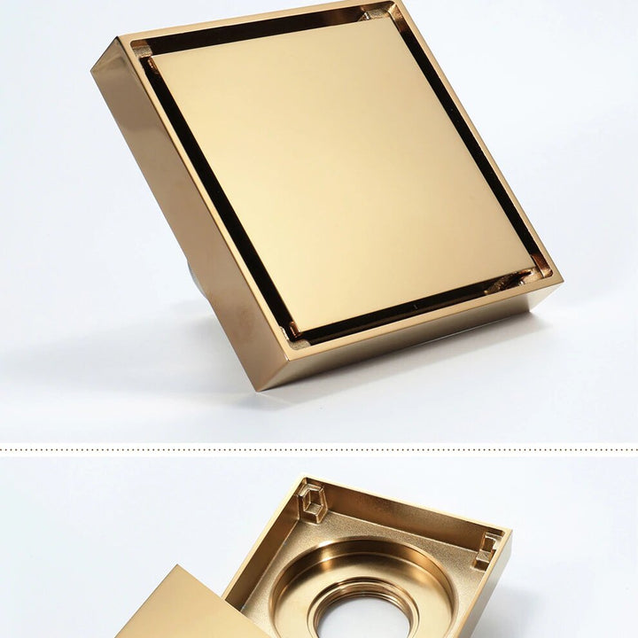 Brushed gold- Black Matte- Gold  4" X 4" SQUARE SHOWER DRAIN