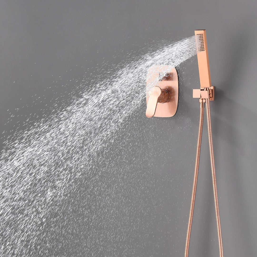 Copper Satin Shower Kit with 12" Rain Shower Head Set and 4 Body Jets