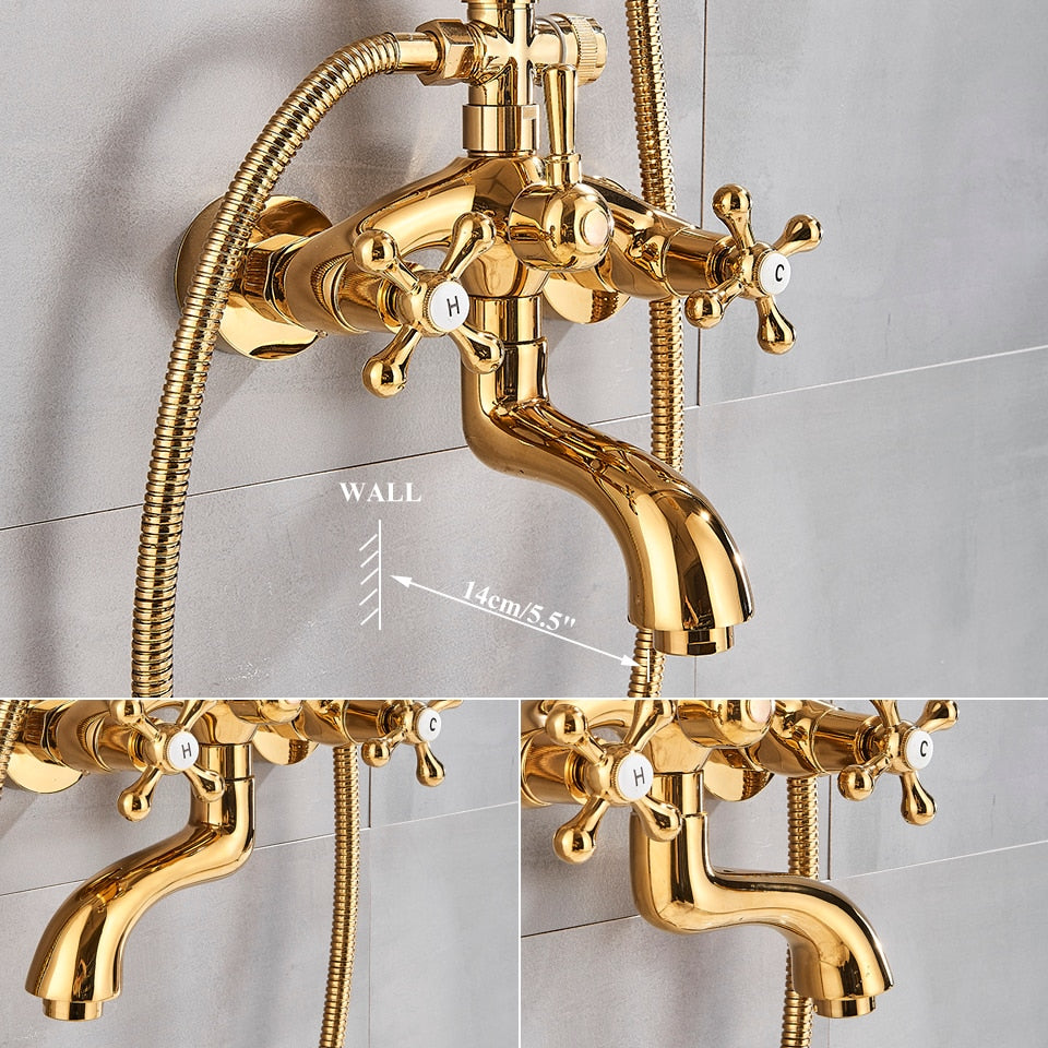 Gold Polished Antique Victorian Exposed Shower System Kit