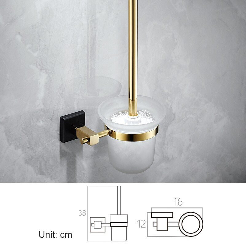 Black with gold polished bathroom accessories