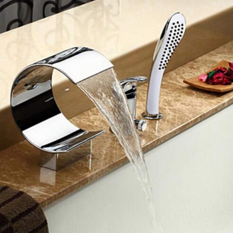 Chrome Waterfall 3 holes Bathtub filler faucet set