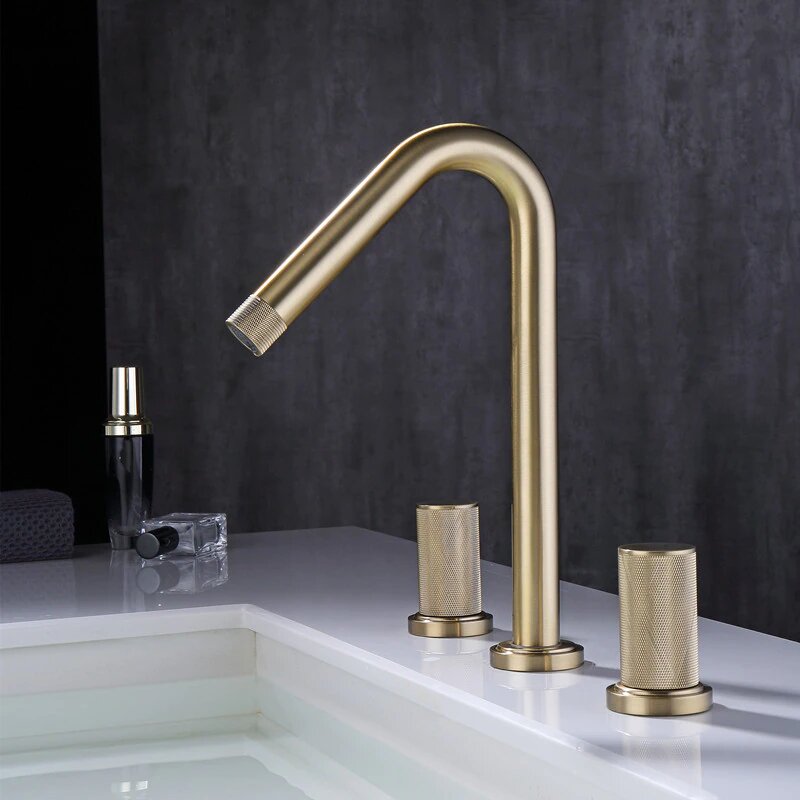 Brushed gold 8" inch wide spread bathroom faucet