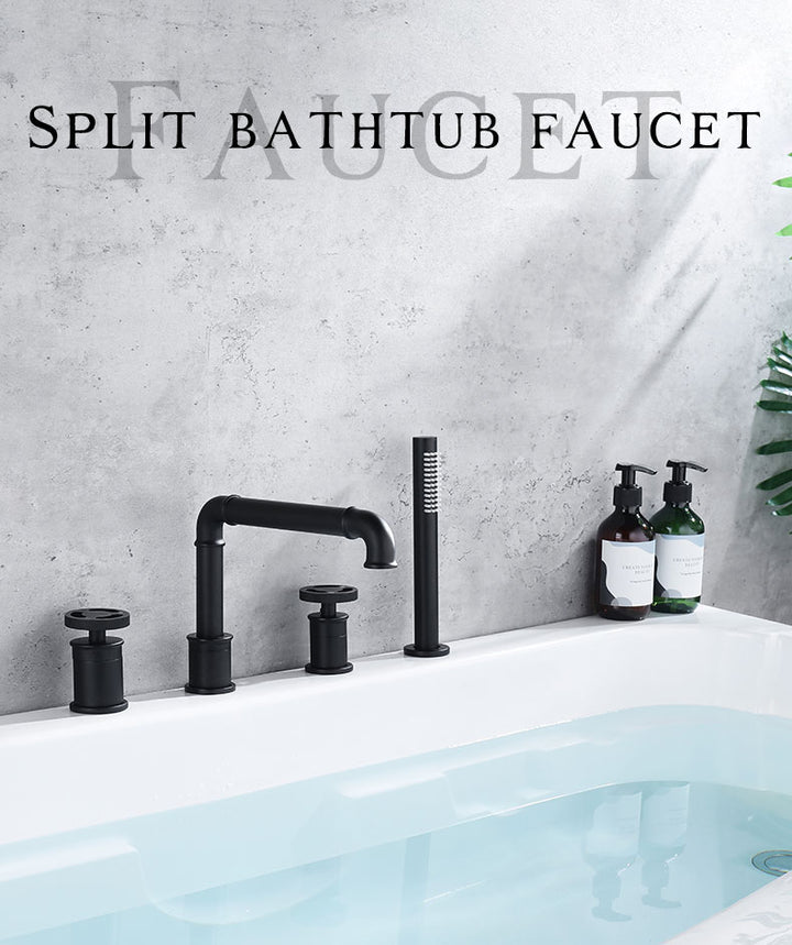 Black matte victorian industrial deckmount bathtub filler faucet set