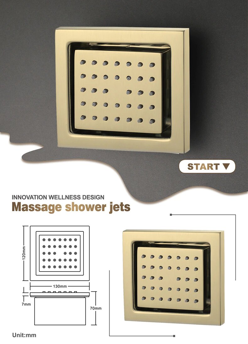 Brushed Gold Spa LED Ceiling Mount Flush  LED 23" X 15"  Waterfall,Mist 5 Way functions shower system