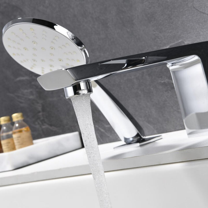 Chrome square deckmount bathtub filler faucet set