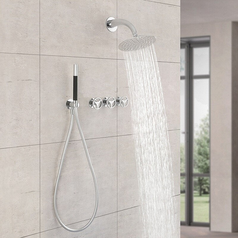 Bergen-Nordic Industrial design brushed gold 3 seperate volume control pressure balance 2 way shower kit