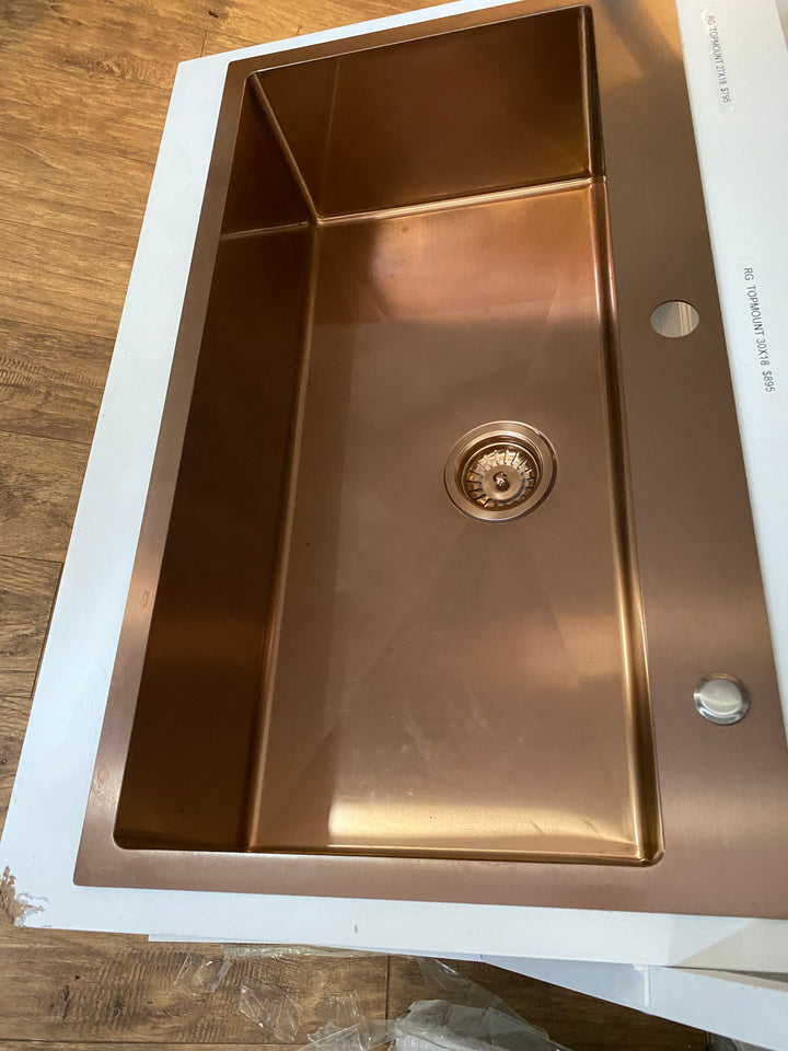 Rose Gold Top Mount Drop In Stainless Steel 16 Gauge -Single Bowl Kitchen Sink