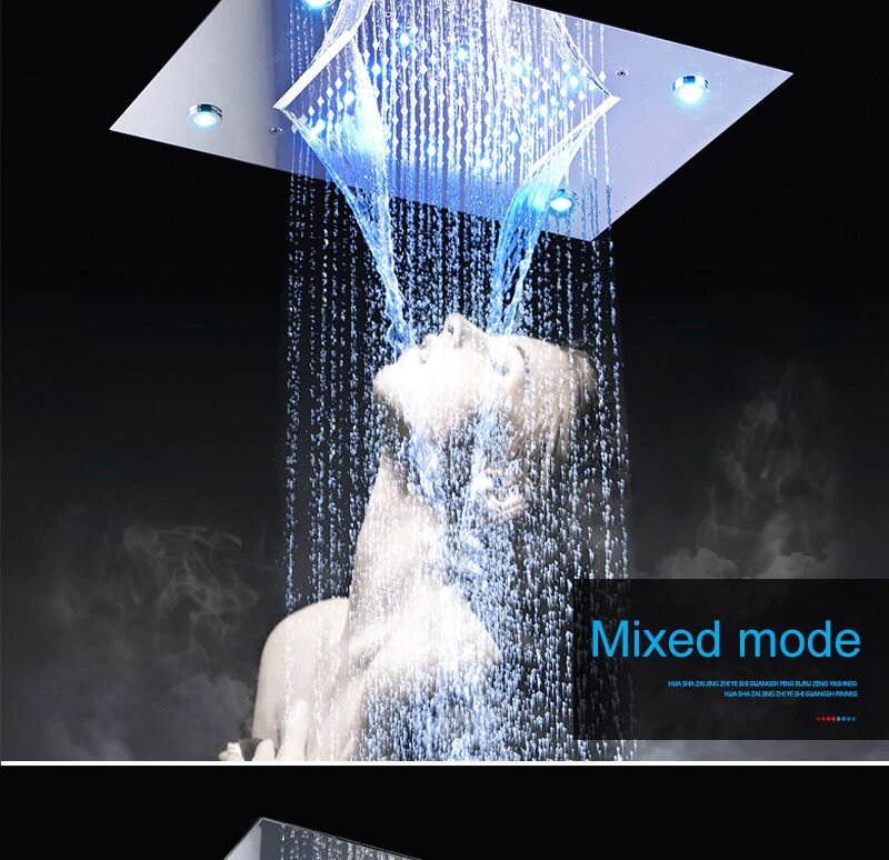 LED Waterfall Rain Ceiling Mount Shower 2 Way Diverter in Chrome Control Thermostatic Shower Kit