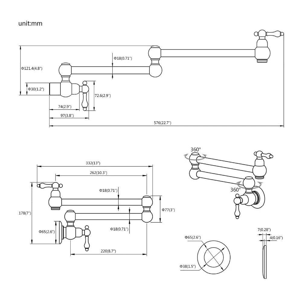 Tradional Victorian -Wall Mounted Kitchen Pot Filler Faucet