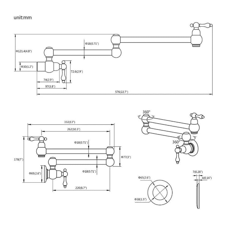 Tradional Victorian -Wall Mounted Kitchen Pot Filler Faucet