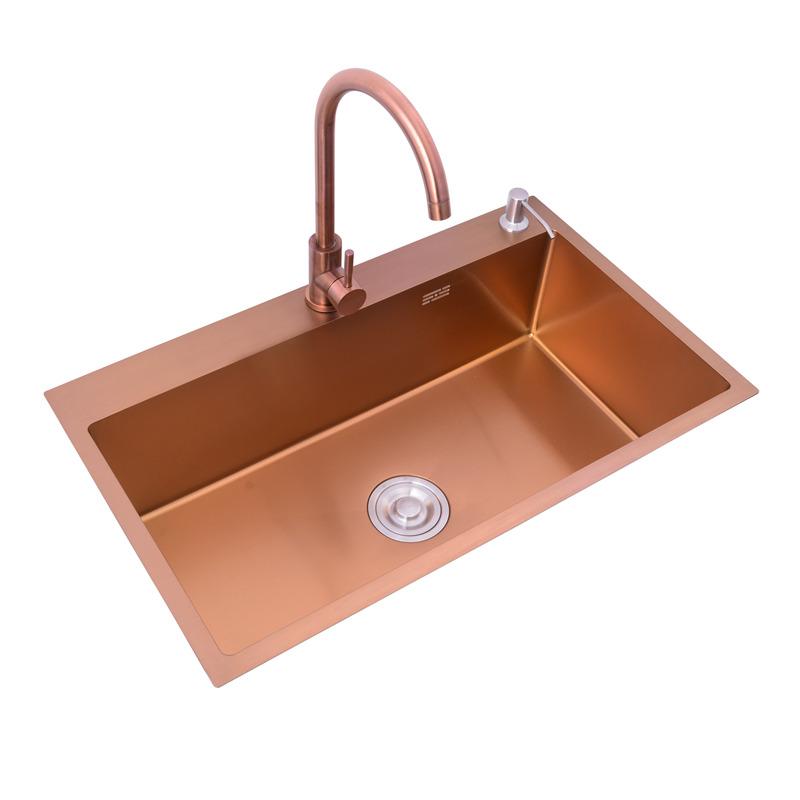 Rose Gold Top Mount Drop In Stainless Steel 16 Gauge -Single Bowl Kitchen Sink