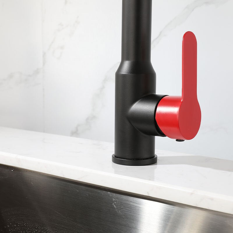 Black with red bar kitchen faucet