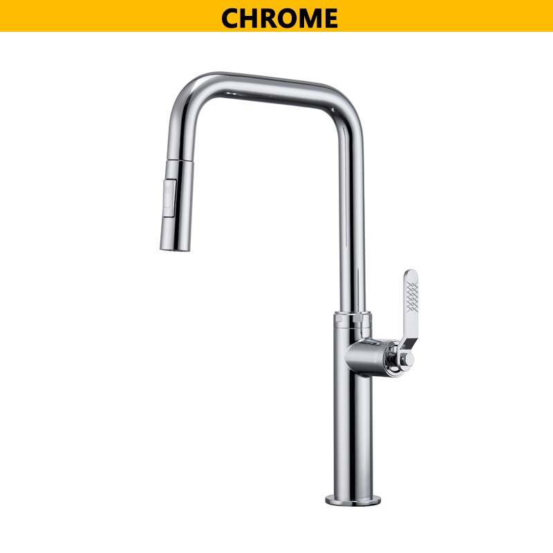 Nordic Design Brushed Gold-Grey Gun-Chrome Kitchen Faucet with Dual Sprayer