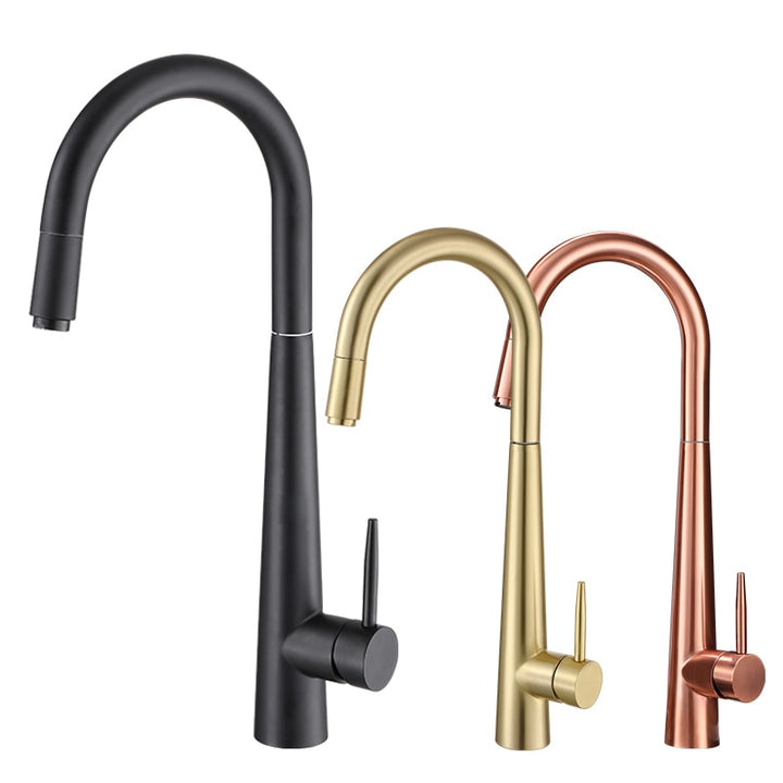 Brushed gold Kitchen Faucet Single Hole Pull Out Spout Kitchen Sink Mixer Tap Stream Sprayer Head rose gold /Black Mixer Tap